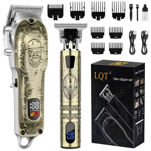 LQT Vintage Bronze Cordless Home Hair Clipper & Trimmer Set for Men, Professional Stainless Steel Face Grooming Barber Kit with LED Display, Quiet Durable Motor, Sufficient Battery, USB Rechargeable, Smooth Adjustable Blade, Gift Choice for Him