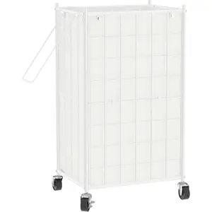 Laundry Hamper with Wheels,Wire Frame Rolling Laundry Basket with Removable bag,100L Dirty Clothes Hamper Organizer Dorm Room for Bedroom,,White