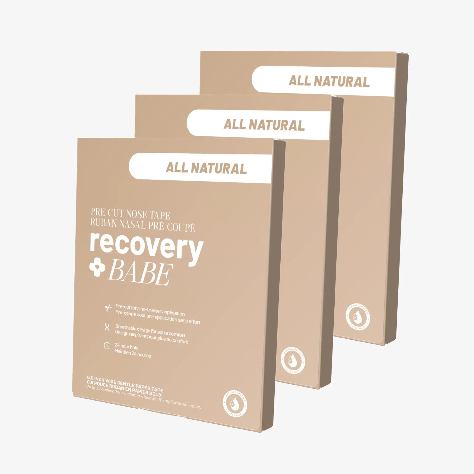 Clean Girl Bundle - Recovery Babe Pre-Cut Nose Tape, 3-Pack, Nude / Beige. Post-Op Rhinoplasty Surgery Recovery, 60 Applications