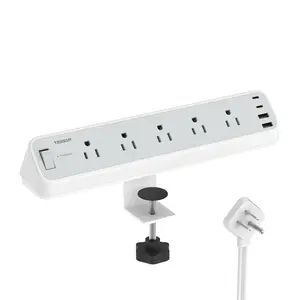 TESSAN 1250W Desk Clamp Power Strip 10 Ft, 2100J Surge Protector, 5 Outlets with 2 USB C 2 USB A, Flat Plug Extension Cord with Multiple Outlets Usb C Charging Usb Type C