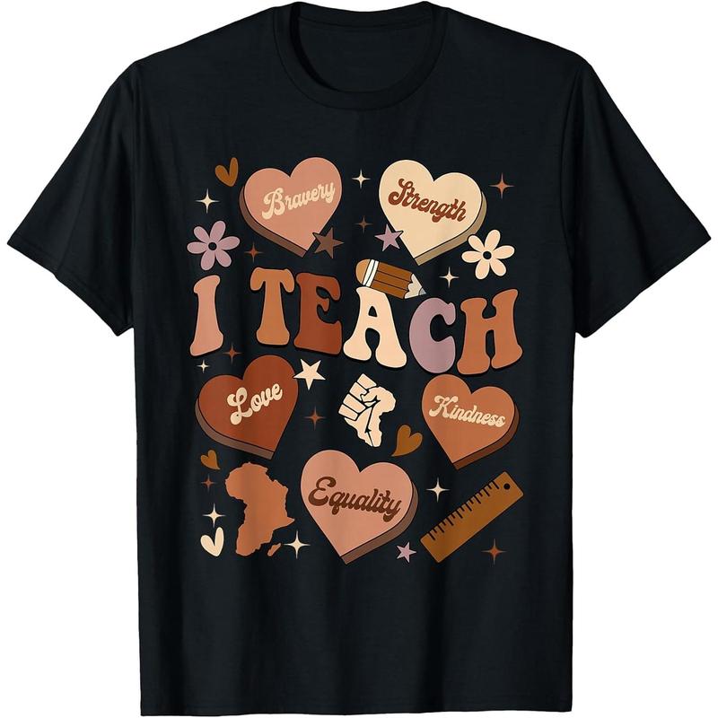 Black History Month I Teach Melanin Hearts Black Teacher T-Shirt
