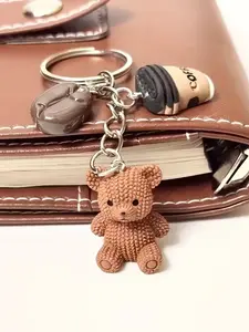 Cute Teddy Bear Coffee Keychain, Teddy Keys, Coffee Bean Charm with Metal Ring, Trendy Cute Keychain, Perfect Gift for Women & Coffee Lovers, Durable Back-To-School Accessory
