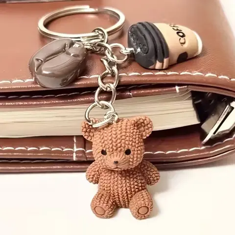 Cute Teddy Bear Coffee Keychain, Teddy Keys, Coffee Bean Charm with Metal Ring, Trendy Cute Keychain, Keychain Kawaii, Cute Charms Keychain, Perfect Gift for Women & Coffee Lovers, Durable Back-To-School Accessory, Keychains Cute