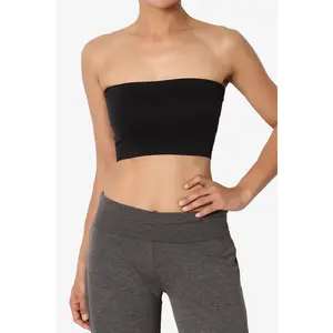TheMogan Ludlow Seamless Bandeau Basic Soft Bra Top Cropped Fit Strapless Tube Top for Layering & Activewear