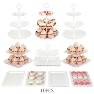 10PCS Dessert Stand Set – 2-Tier & 3-Tier Cupcake Stands with Appetizer Trays, Perfect for Birthday Parties, Weddings & Events, Elegant Dessert Display for Cupcakes, Cakes & Snacks, Easy Assembly, Reusable Serving Tray Set, Party Table Decor