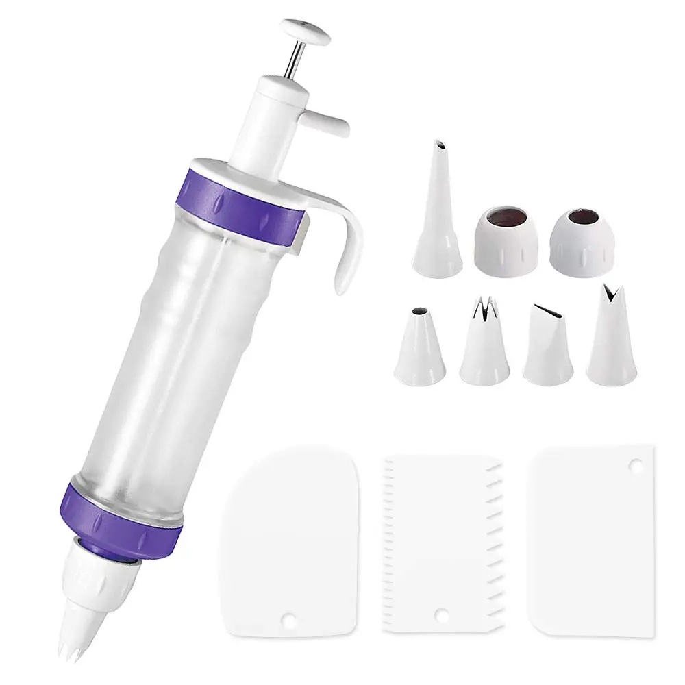 Plastic Dessert Decorating Syringe Set, Icing Cream Piping Injector with 7 Nozzles, 3 Cream Scrapers & Utensils for DIY Cake Decorating, Cupcake Pastry Decoration, Baking