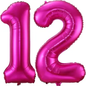 Hot Pink 12 Balloon Numbers, 40 Inch 12 or 21 Birthday Balloon Foil Mylar Number Balloons for Birthday Party Anniversary Festival Decorations