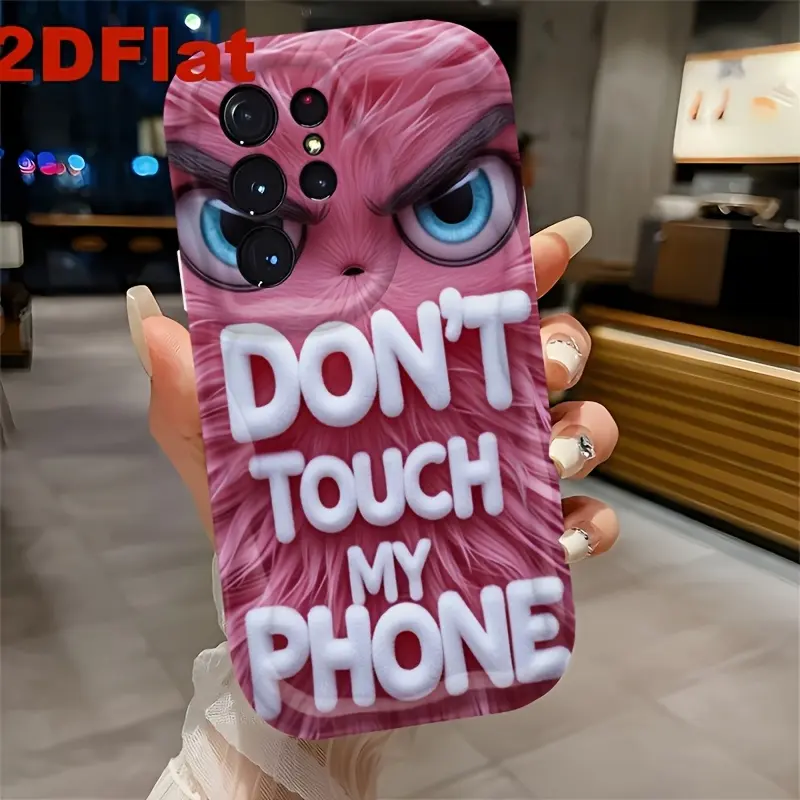 Phone Case, Pink Monster Don't Touch My Phone 2D Flat Print Case, Funny Shockproof Scratch-Resistant TPU Cover for iPhone 17 Pro Max, Fits iPhone 11–17 Pro Pro Max Plus