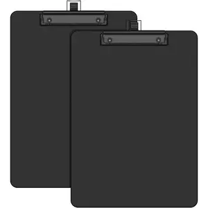 2 Pack Black Clipboard with Pen Holder, 8.5 x 11 Plastic Clip Boards with Black Low Profile Clip, Letter Size for Classroom, Teacher, Students, School, Office Supply