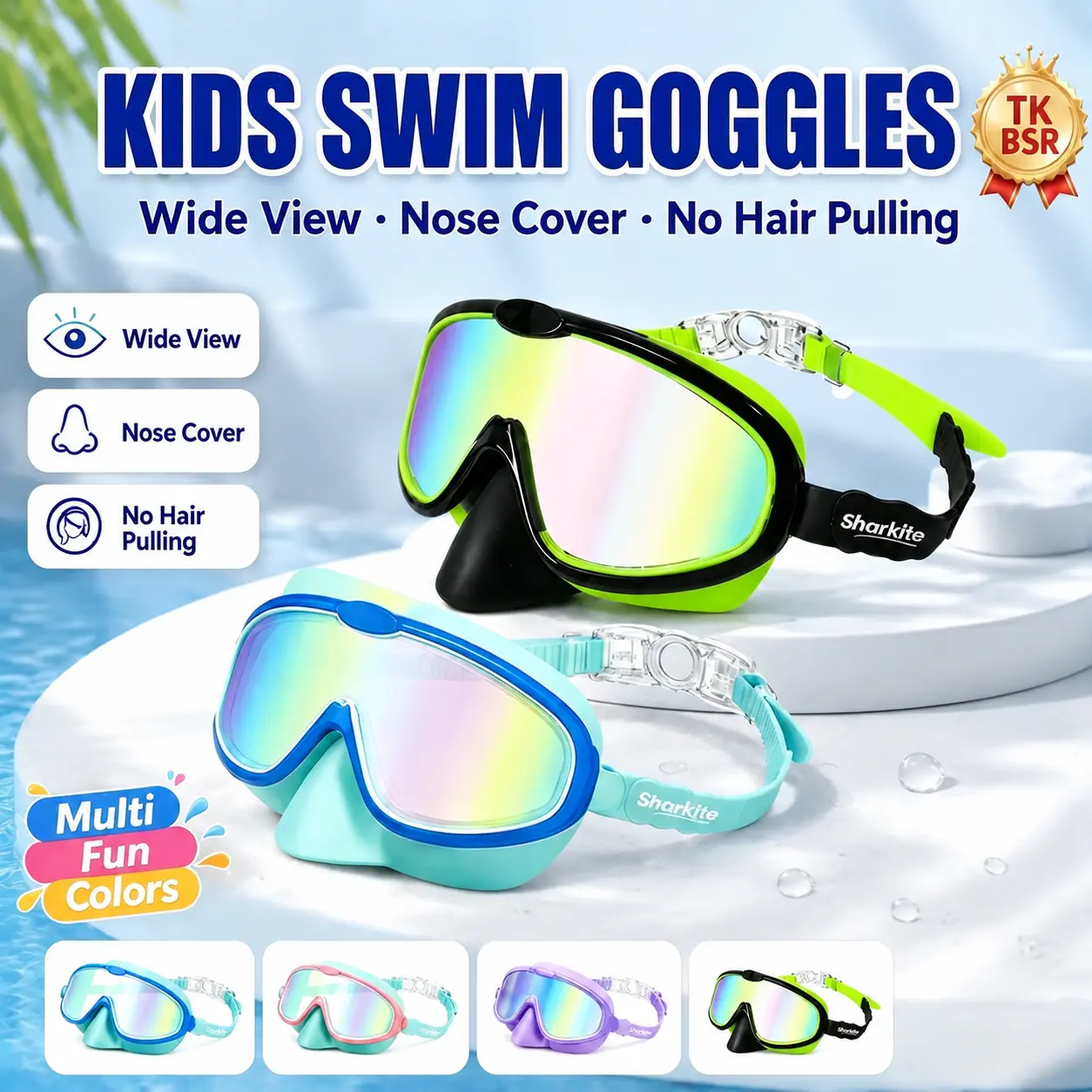 Kids Swim Goggles 2 Pack for 3-15, Anti-Fog Anti-UV Clear View,Toddler Goggles with Nose Cover Swimming Goggles, Swim Glasses for Boys and Girls for Lake,Beach, Summer Party, Swimming pool