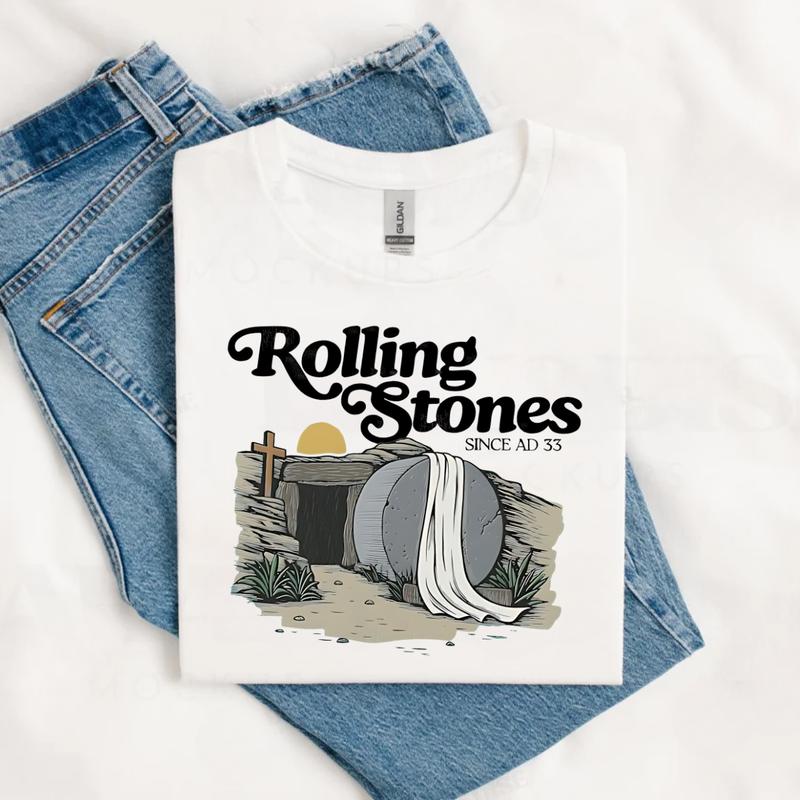 [Saleup to 75%] Rolling Stones T-Shirt, Trendy Easter Clothing, Jesus Christ Shirt, Gift For Christian, Faith-Based Graphic Tee, Gift For Her, Religion T