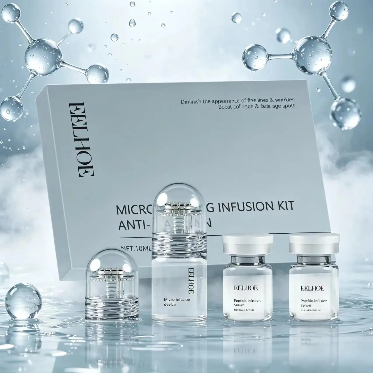 Hyaluronic Acid Microneedle Facial Kit with Collagen Serum, Intensive Hydrating & Firming Treatment for Radiant, Smooth Skin, Moisturizer, Lightweight water powder, Daily, Hydrate, Glycerin, Fragrance Free essence, glow dark color peptides age-defying txa