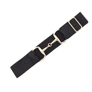 CELAEQ 1.5 inch, Equestrian Belt for Horseback Riding, Adjustable Elastic Belts for Girls, Belt for Riding Breeches (Black Sparkling Glitter with Gold Buckle)