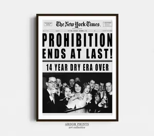 End of Prohibition Wall Art, Vintage Newspaper, Black and White Print, Alcohol Speakeasy Poster, Man Cave Brewery Decor, Retro Wall Decor
