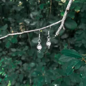 Rose Quartz Stone Bead Wire Wrapped Simple Earrings
