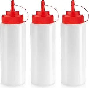 Norcalway 12 Oz Condiment Squeeze Bottles for Sauces - Leak Proof Oil, Syrup, Dressing Squirt Bottles - 3 Pack
