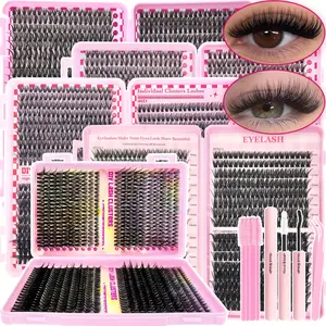 640/740/800pcs DIY Eyelash Extension Kit with Bond & Seal & Tweezers - Reusable Self-Application Cluster Lashes, D Curl (30D/40D/50D/60D/80D/100D), Natural Wispy to Dramatic Volume Styles, Individual Lash Extensions for home & Salon,