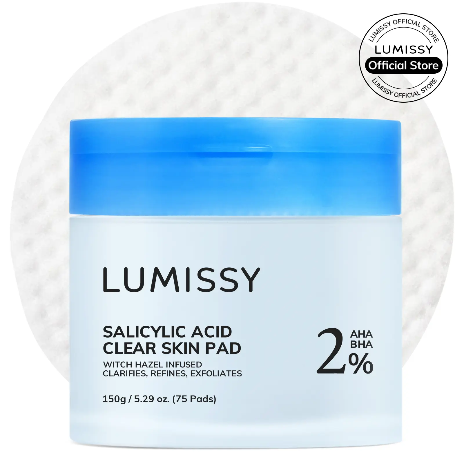 Lumissy Exfoliator Toner Pads (75 Pads) | Daily Clear Skin Pore Pad with AHA + BHA for Acne, Blackheads & Oil Control Glycolic Acid Glow to Skin