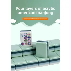 Light Green Acrylic American Mahjong engraved 160 Tiles Set Perfect for Mahjong Party, Family Games, or as a Unique Gift