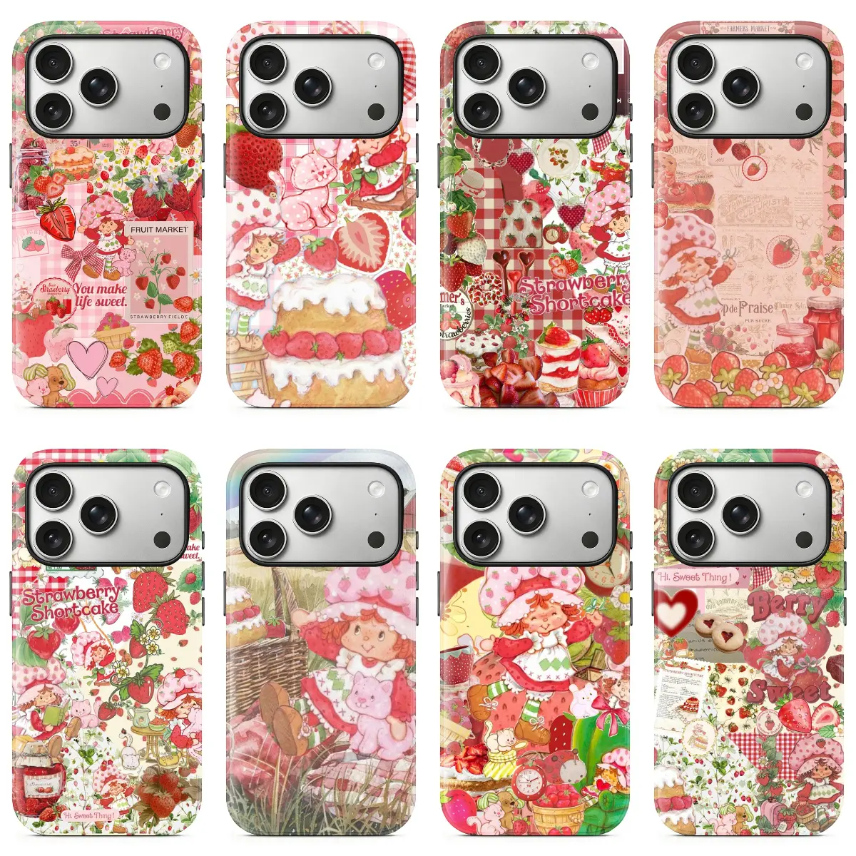 Aesthetic Strawberry Shortcake Collage TPU Cellphone Case - Durable, Lightweight Slim Shockproof Protection for iPhone 17/16/15/14/13/12/11-Pro/Max/Plus, Vibrant UV Print Mobile Phone Accessory, Protector