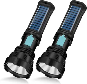 Led Solar Flashlight, 1500 Lumens Led Solar Handheld Rechargeable Flashlights with IP65 Waterproof, 2000mAh Battery for Survival Emergencies Camping (2 Packs), Emergency Flashlight Torches, Flashlight Torches
