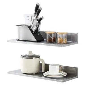 8.6 X 24 Inch Stainless Steel Wall Mount Shelf, Floating Shelving With Backsplash, 44 Lbs Load Capacity, Heavy Duty Commercial Kitchen Storage Rack For Restaurant, Bar, Hotel, Home - 2 Packs