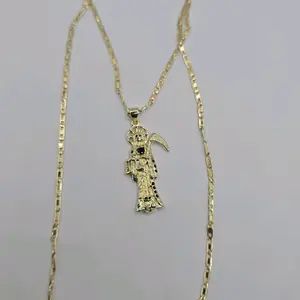 LA SANTA MUERTE/ THE GRIM REAPER small pendant with chain gold-plated 22"inches with stone's