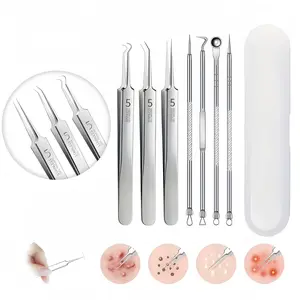 Facial Skin Care Tool Kit 8 Pcs Blackhead Cleanser Skin Blemish Care Set with Box for Quick Easy Facial Nose Skin Surface Clean Stainless Steel Precision Ergonomic Design - Ingrown Spot Care