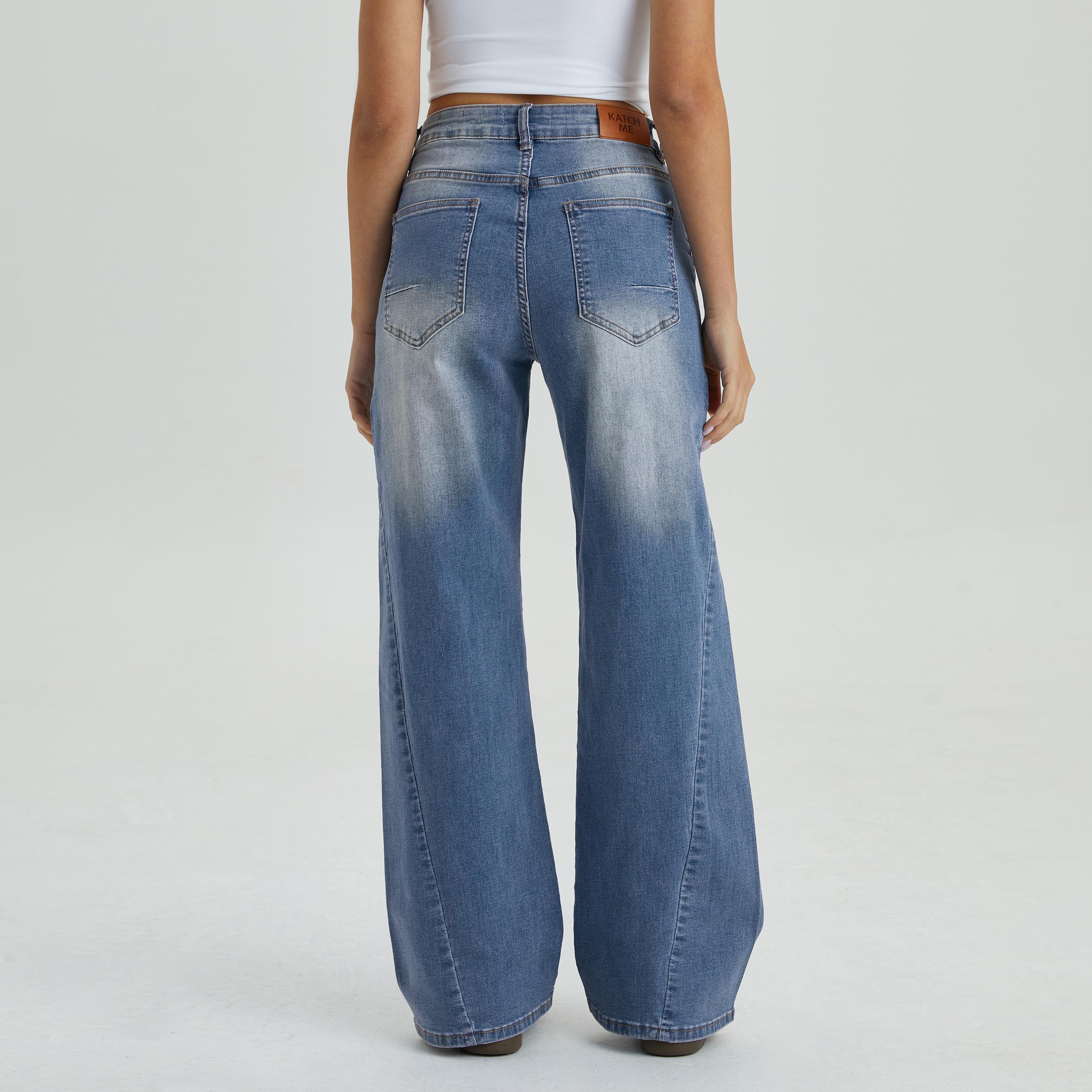 KatchMe Women's Basic High Waist Side Seam Wide Leg Jeans, Classy Multi-Pocket Denim Trousers, Versatile Women's Bottom, Streetwear Outfits