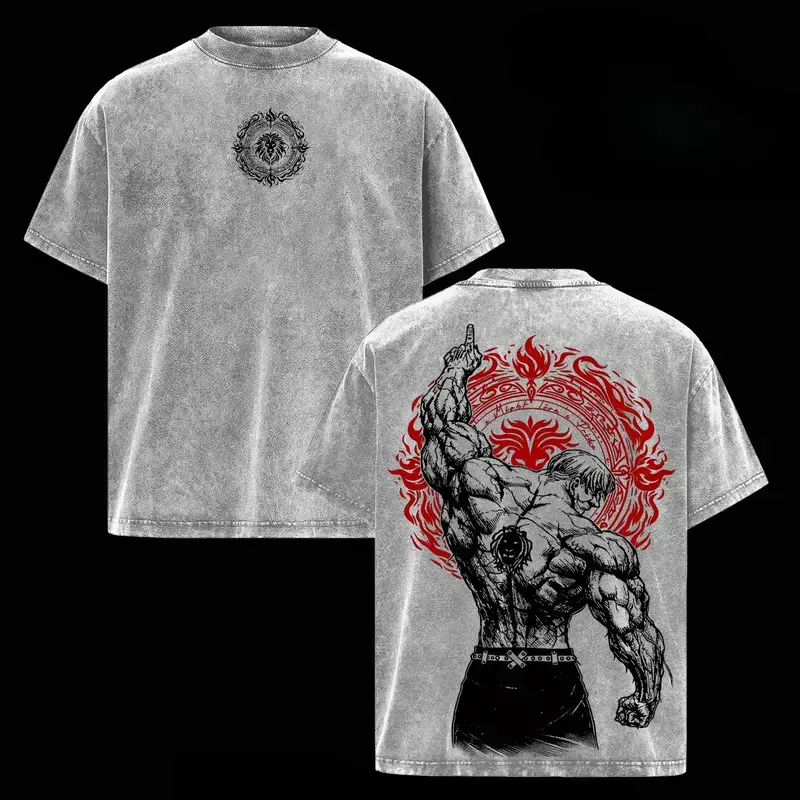 Escanor The One T-Shirt – Vintage Washed Seven Deadly Sins Lion Sin of Pride Anime Graphic Tee, Noon Power Gym Aesthetic Print, Oversized Soft Cotton Streetwear, Unisex Casual Apparel, Gift for Anime Fans Crewneck Red