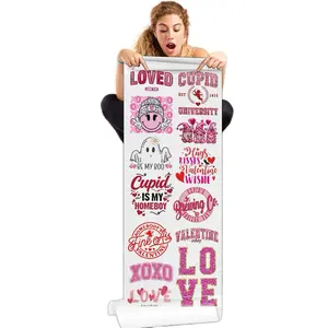 Valentine's Day DTF Gang Sheet 13 Ready To Press Transfers 23x60 9 Big 4 Small Full Color Printing Perfect for Crafting Cotton Polyester Blends