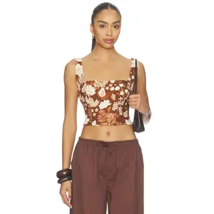 Verandah Square Neck Crop Blouse in Chocolate Brown Mono Multi Motif