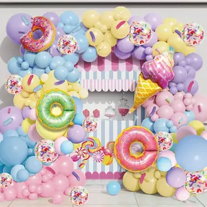 520 PCS Pastel Donut Balloon Arch Kit with Ice Cream Foil & Rainbow Balloons for Sweet 1st Birthday
