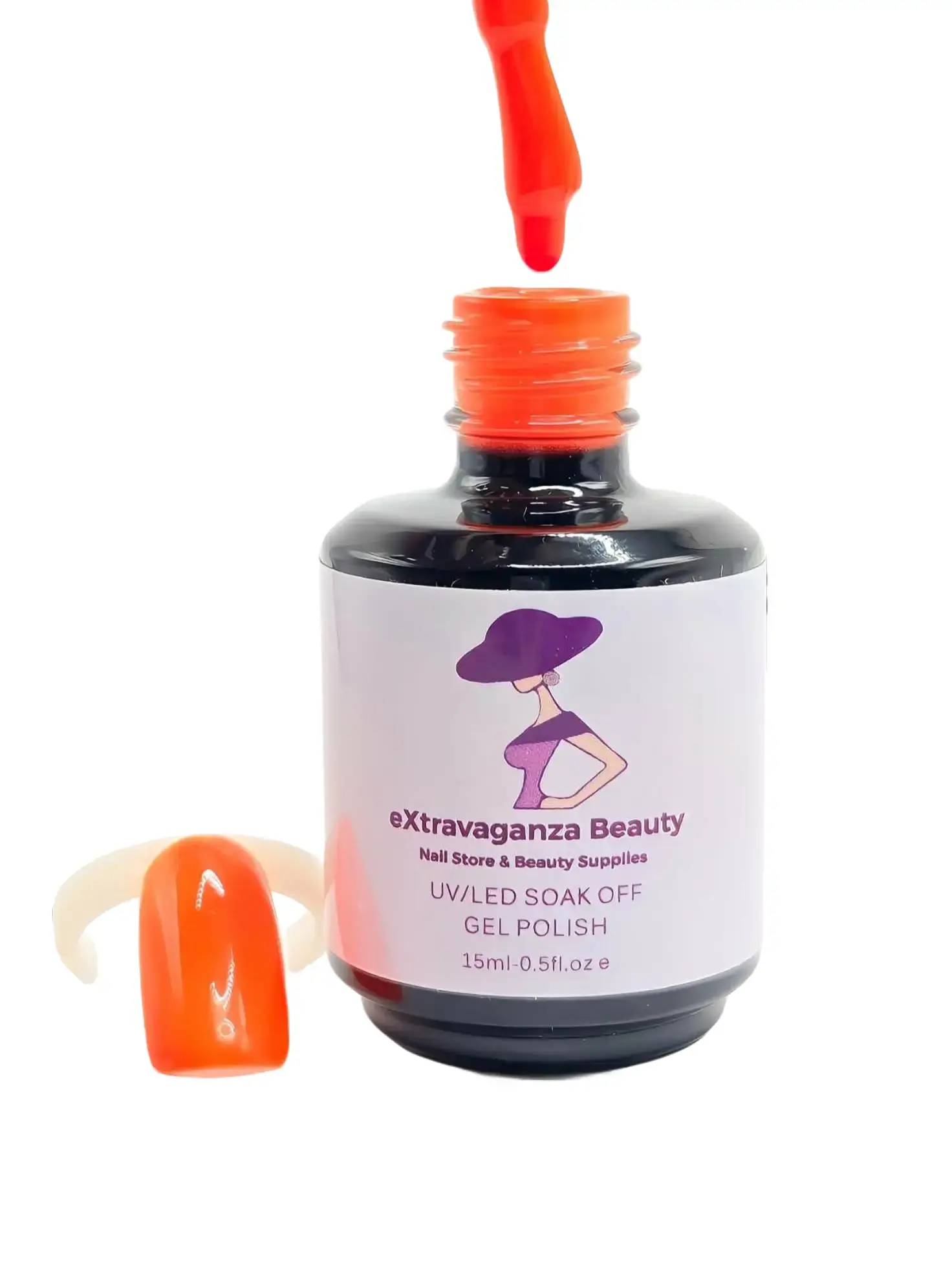 Extravaganza Beauty 15ml Orange Neon Gel Nail Polish - UV LED Soak Off, Smooth, Long-Lasting, Glossy Finish, Nail Art Product for At-Home Manicure, Ballerina Edge Touch-Ups, Enhancing Your Style, Manicure At Home, Ballerina Nail Edge Touch-Ups
