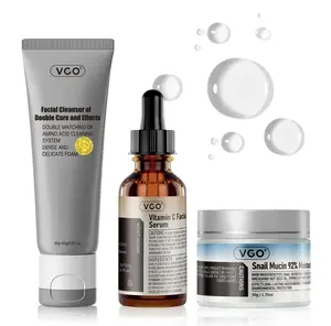VGO 3-Step Face Care Kit with Snail Mucin 92% Moisturizer 1.76 Oz, Vitamin C Serum 1.01 Oz & Dual-Tube Facial Cleanser 3.52 Oz for Acne Repair & Hydration Cleansing Moisturizing Repairing