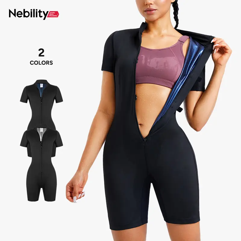 Nebility Women's Coated Athletic Zipper Workout Sweat Sauna Jumpsuit Stylish Activewear Workout Apparel Sporty Comfy Jumpsuit Tummy Control Jumpsuit Sauna Sports Jumpsuit Sports Outfits Stylish Activewear summerwins