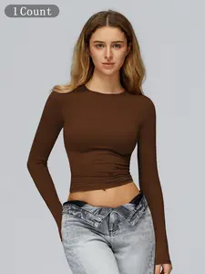 Autumn Winter Fleece Long Sleeve Yoga Top, High-Strength Fitness Shirt, Pilates Running Sports Long Sleeve Upper, Women's Workout Wear, Athletic Yoga Tops