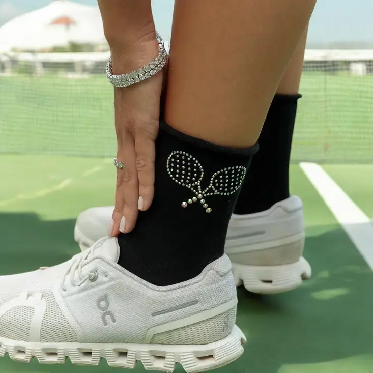 Women's Crystal Tennis Socks - Perfect Gift for any Tennis Lover! Black