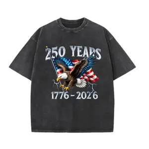 Vintage Washed Black Unisex T-Shirt – Patriotic Bald Eagle & Flag Graphic, Oversized Fit for Outdoor Streetwear & Patriotic Aesthetic