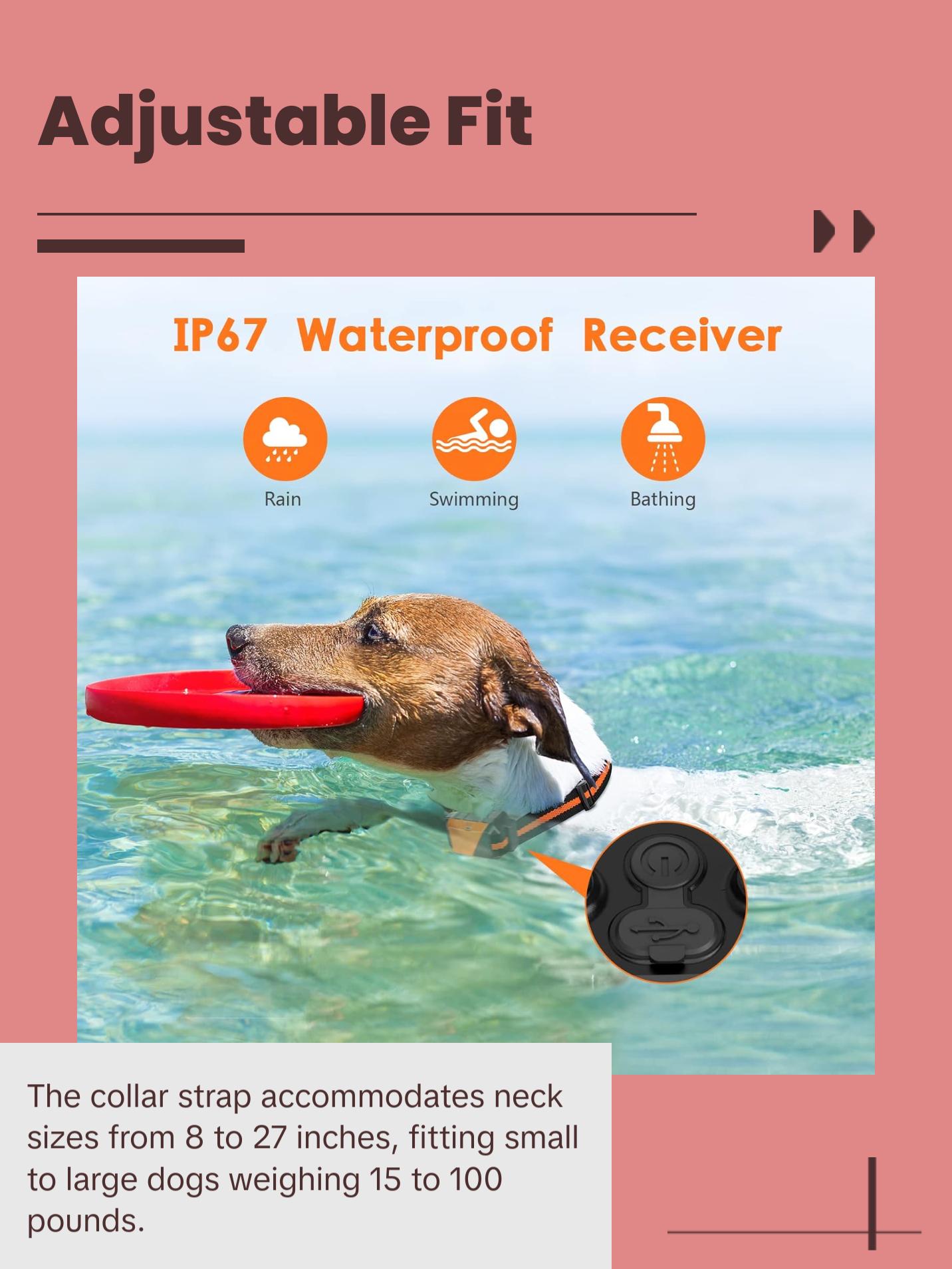 Dog Shock Collar, IP67 Waterproof Dog Training Collar with Remote, 3 Training Modes, Shock, Vibration and Beep, Rechargeable Electric Shock Collar for Large Medium Small Dog