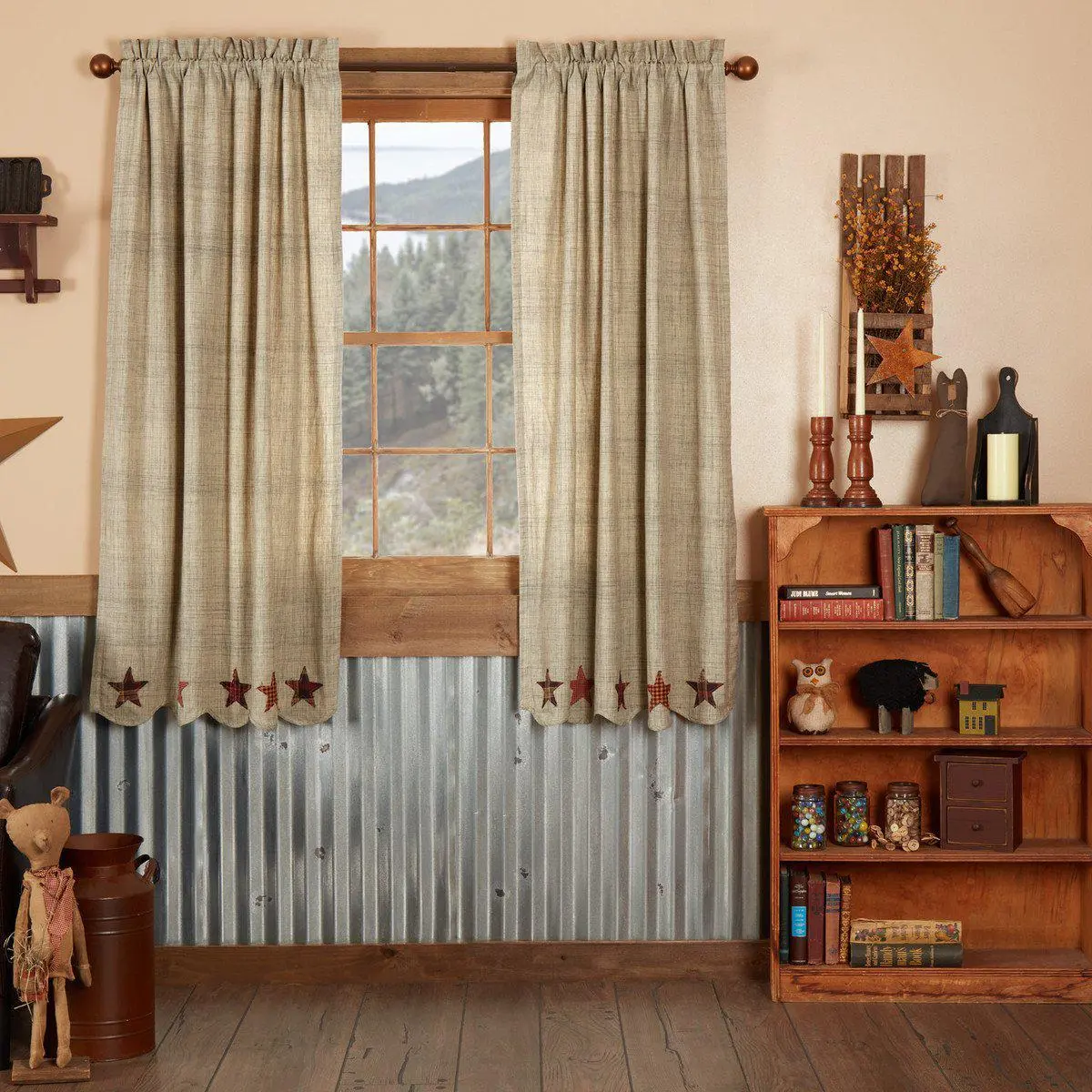 Rustic Star Short Curtain Panels, 100% Cotton Window Curtains for Home Decor
