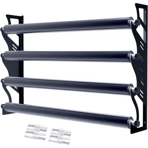Vinyl Holder with Mounting Hardware,Metal Rack Heavy Duty Vinyl Storage Tool for 4 Rollers of Vinyl,Transfer Paper Tape,Wallpaper,Window Film,Wall Mount Garage Workshop,Rollers Not Included