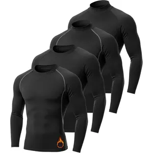 Men's 4-Pack Thermal Compression Shirts, Fleece Lined Long Sleeve Mock Neck Base Layer, Quick-Dry Polyester Blend for Running, Cycling & Football