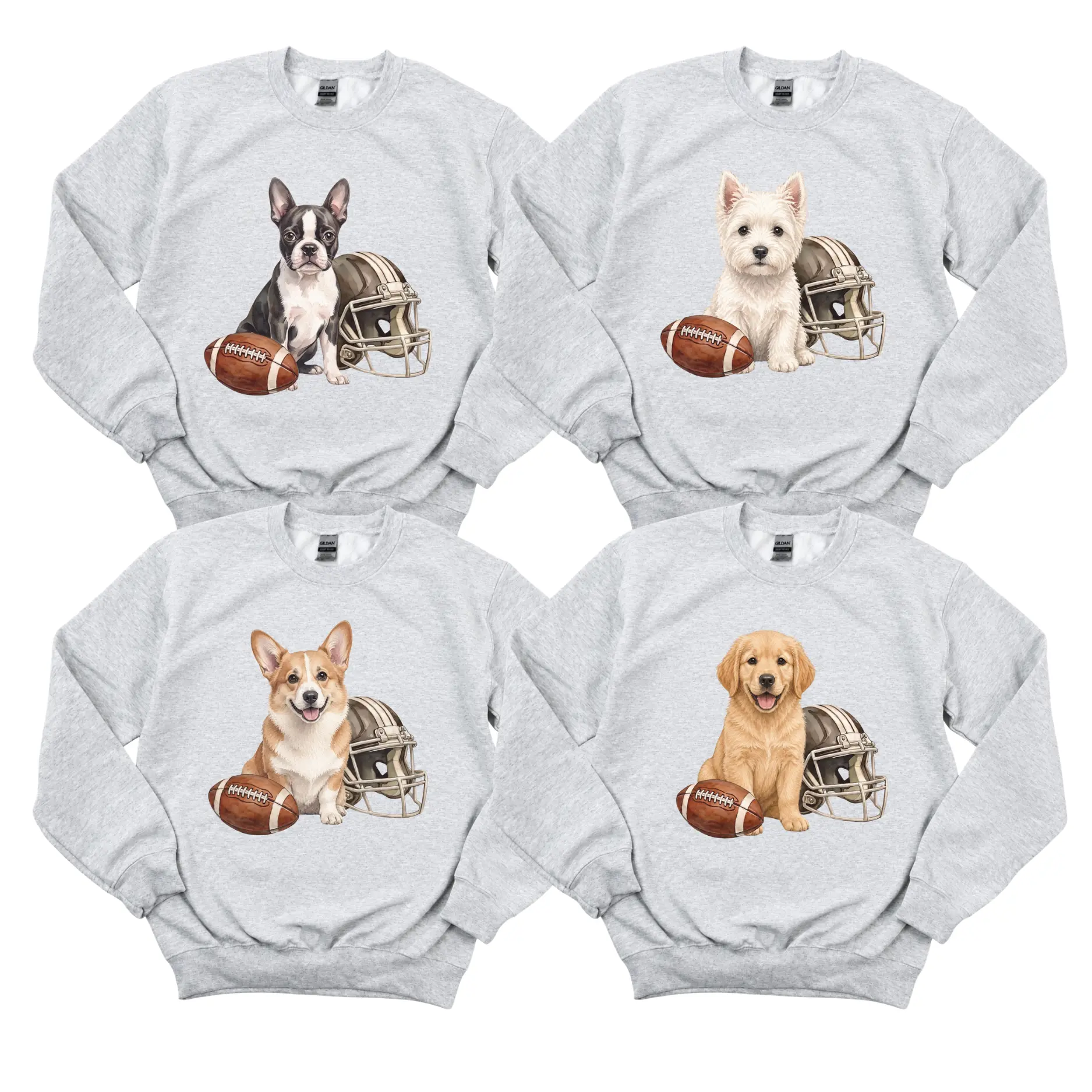 Custom 50+ Puppy Breeds Football version Sweatshirt - Ash Grey, Puppy Bowl Champ Football Sweater for Dog Mom Dog Dad, Pet Parent, Vet Tech, Dog Lover - HARSIN
