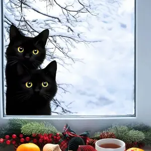 Cute Cat Window Sticker, Transparent Animal Decal for Home and Car Decoration, Easy to Apply, Perfect for Switches and Glass Windows, Halloween Decor