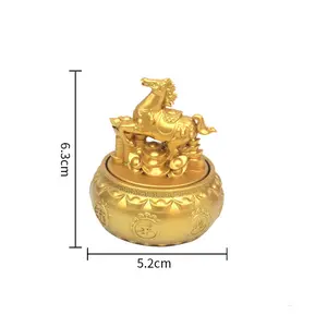 ST traditional Feng Shui figurine featuring the God of Wealth holding a golden ingot, perfect for office desks and living room displays.