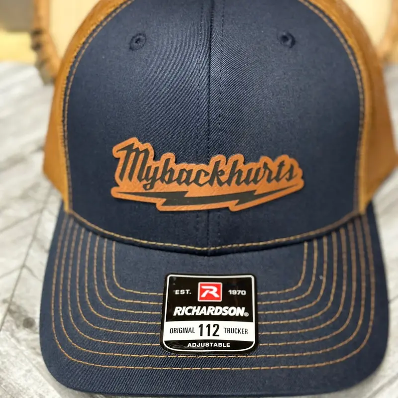 High-Quality Mybackhurts Snapback Hats - Laser Engraved Leatherette Patch on Richardson 112 Design
