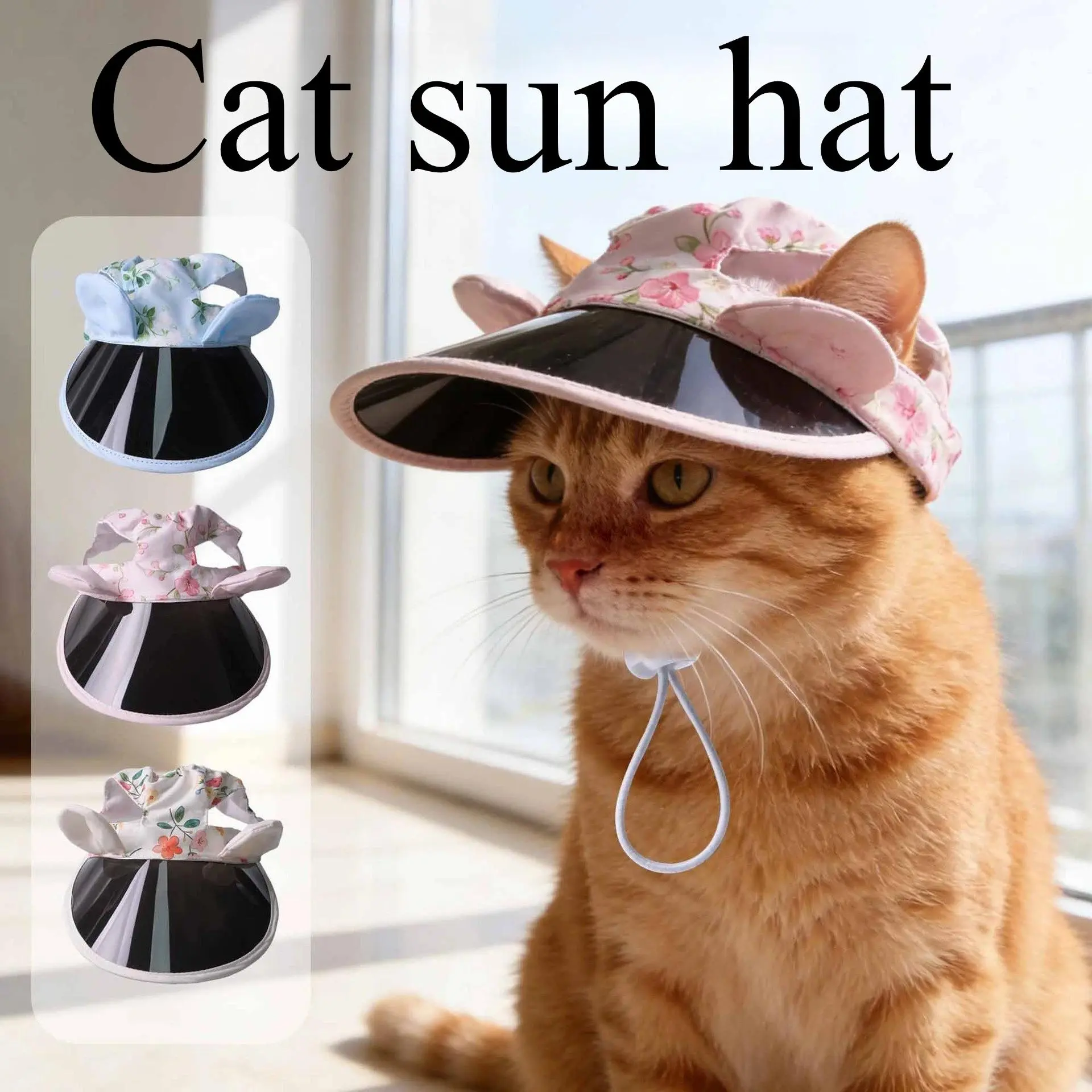 Adjustable Fleece Cat Sun Hat - Cute Leaky-Ear Design, Summer Outdoor Sun Protection, Breathable Burden-Free Pet Accessory