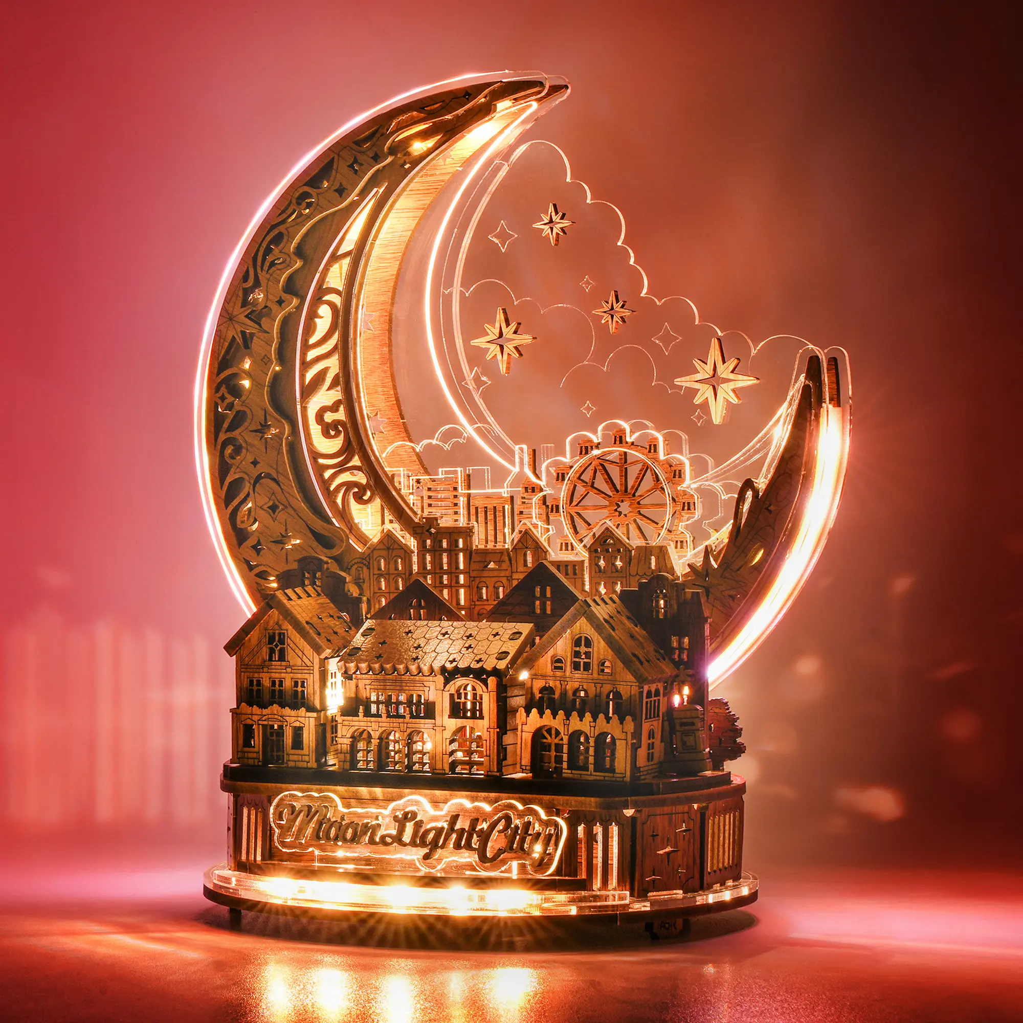FUNPOLA 3D DIY Puzzle Moon City Model - LED 3D Wood Puzzle - 3D Wooden Puzzles for Adults Home Décor Gifts for Adults - DealsForYouDays