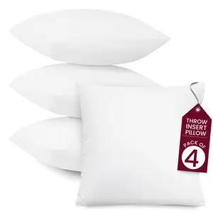 4-Pack White Cushions - Throw Pillows, Soft Cozy Fluffy Cushion Inserts -Hypoallergenic Filled Square Lightweight Stuffer Pillows for Living Room Bedroom, Home Decor 100% Polyester Microfiber Fabric